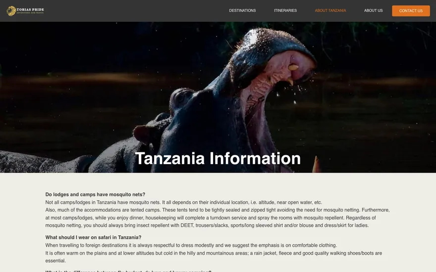 Toria's Pride: Tanzania information